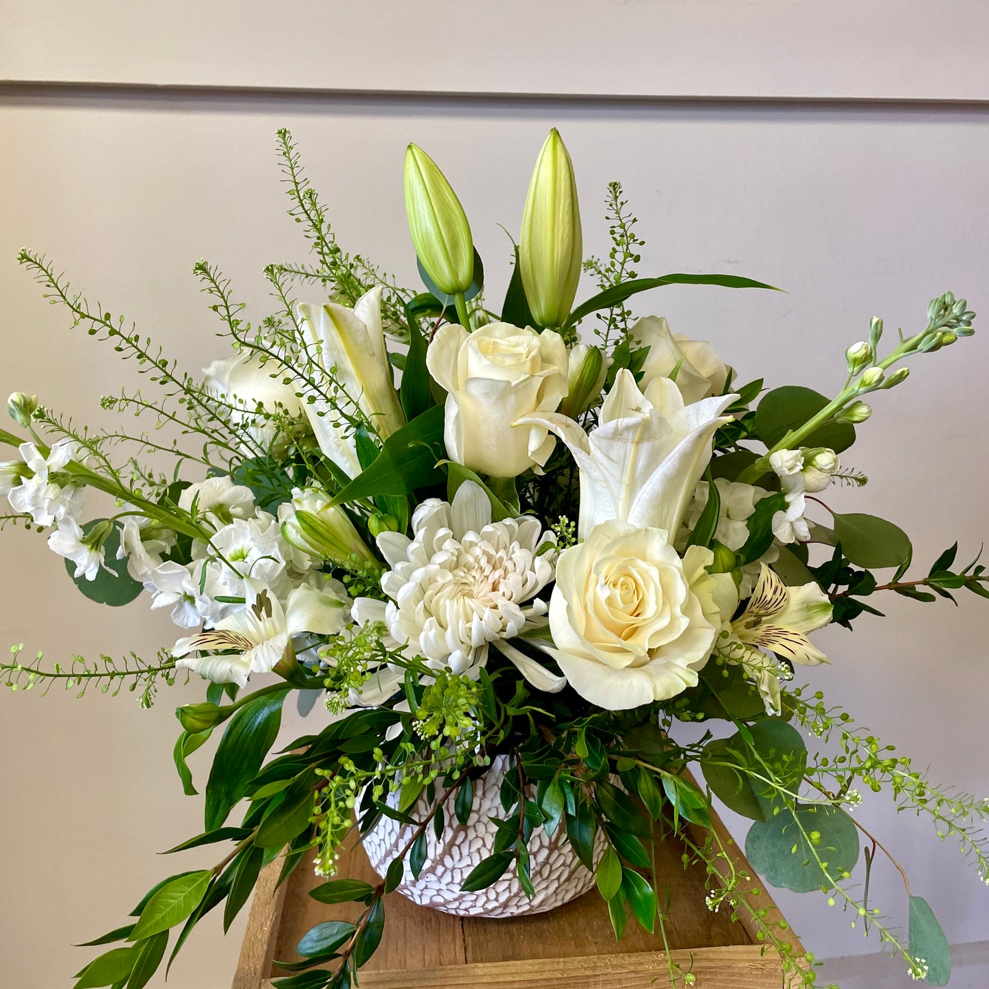 All White Round Arrangement